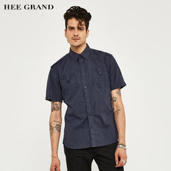 HEE GRAND 2017 Spring Summer Style Men's Short Sleeve Shirts Casual Navy Blue Classic Striped Design Plus Size M-4XL MCS475