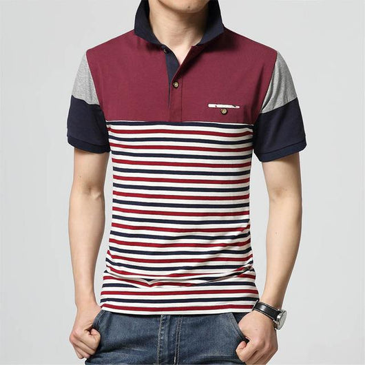 HEE GRAND 2017 Summer  Man Casual Patchwork Polo Shirt Male Short Sleeve Stripped Shirts Men Polos MTP420
