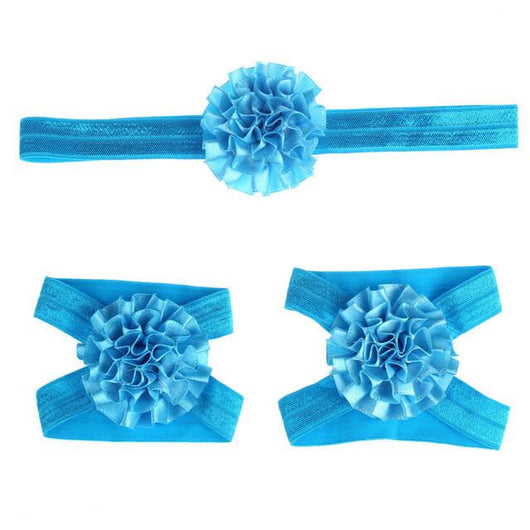 2017 3pcs Cute Foot Flower Barefoot Sandals+Headband  Set Solid Color  Elastic Hair Bands Cute Kids Headbands #LSW