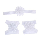 2017 3pcs Cute Foot Flower Barefoot Sandals+Headband  Set Solid Color  Elastic Hair Bands Cute Kids Headbands #LSW