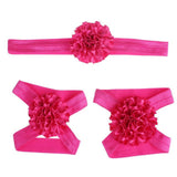 2017 3pcs Cute Foot Flower Barefoot Sandals+Headband  Set Solid Color  Elastic Hair Bands Cute Kids Headbands #LSW