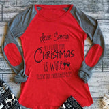 Women Christmas Printed Long Sleeve Splicing T-Shirt Blouse