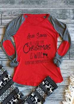 Women Christmas Printed Long Sleeve Splicing T-Shirt Blouse
