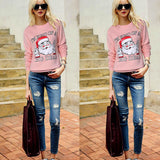 Women Christmas Print Long Sleeve Pullover Sweatshirt Blouse Shirt Clothes