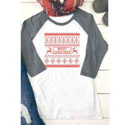 Women Christmas Reindeer Snowflake Printed Splicing T-Shirt Blouse