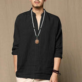 Men Tshirt  Autumn Spring Long Sleeve Solid Tee Shirts Pullover Cotton Linen Fashion Loose Leisure T-shirts Tops Masculina 2018