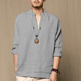 Men Tshirt  Autumn Spring Long Sleeve Solid Tee Shirts Pullover Cotton Linen Fashion Loose Leisure T-shirts Tops Masculina 2018