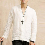 Men Tshirt  Autumn Spring Long Sleeve Solid Tee Shirts Pullover Cotton Linen Fashion Loose Leisure T-shirts Tops Masculina 2018