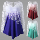 Womens Printing Lace Shirt Long Sleeve Shirt Casual Tops Ladies Blouse