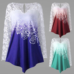 Womens Printing Lace Shirt Long Sleeve Shirt Casual Tops Ladies Blouse