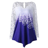 Womens Printing Lace Shirt Long Sleeve Shirt Casual Tops Ladies Blouse